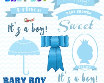 Blue Baby Shower Clip Art Pack, Baby Boy Clipart, Baby Shower Clip Art, Party Clipart, Digital Download, Digital Designers Graphics Clipart