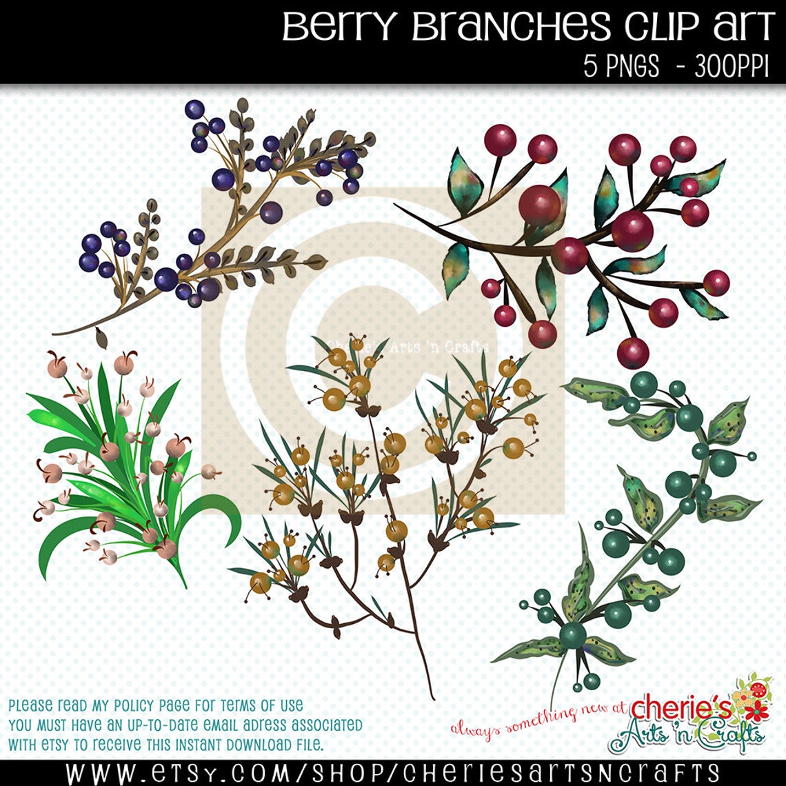 Berry Branches Clip Art Botanicals Clip Art Botanicals Etsy