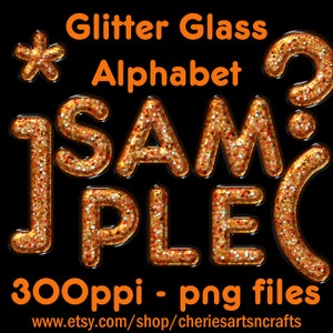 Glitter Glass Glossy Alphabet, Fun Decorative Font Graphics, Alphabet Clip Art Set, Orange Glitter Letters, Glitter Glossy Text, PNG Font