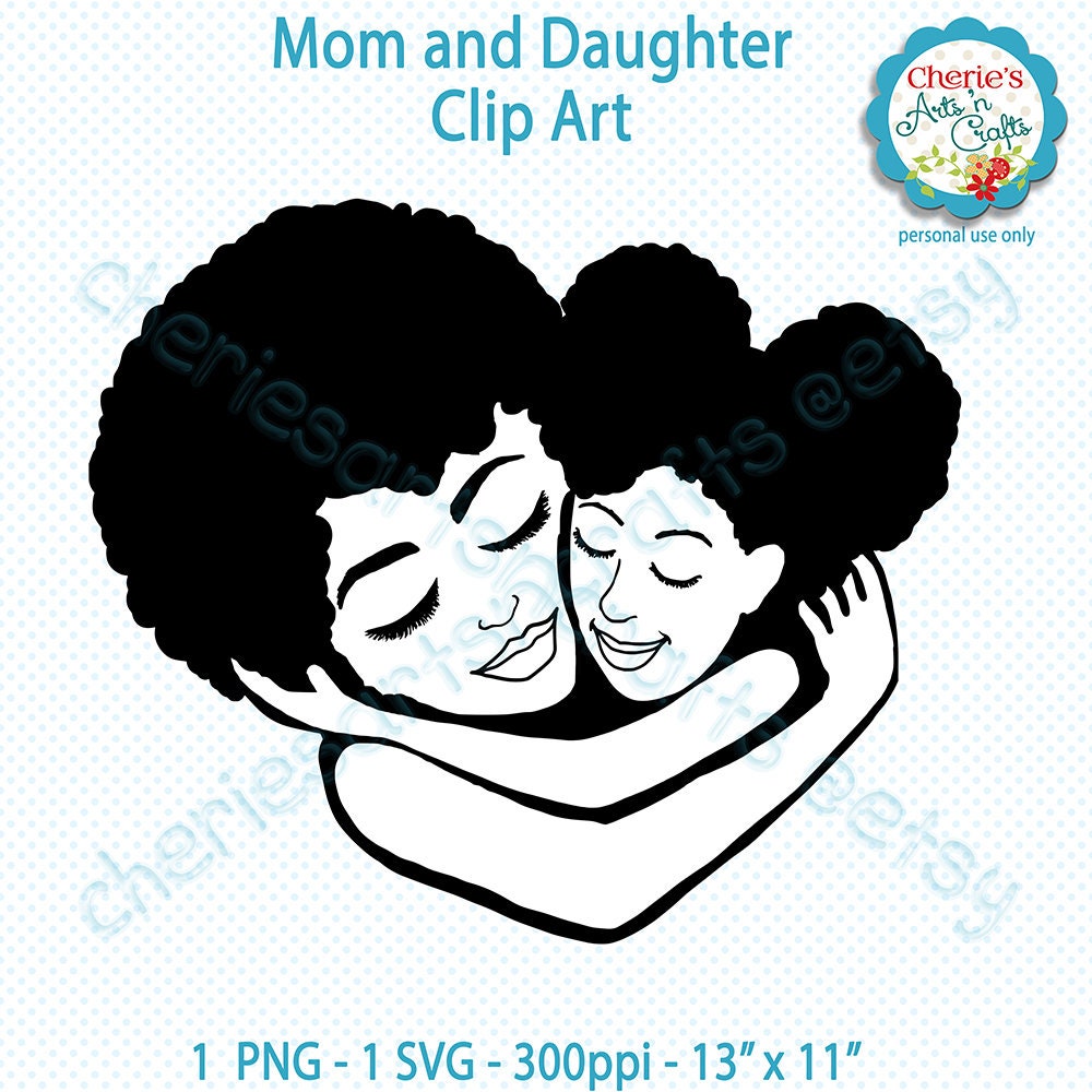 Download Afro Puffs Mother and Daughter Silhouette PNG and SVG | Etsy