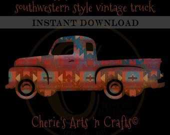 Southwestern Style | Grunge Vintage Pickup Truck Graphic | Large Size | Created at 300ppi | PNG File Clip Art | Sublimation Printing Art