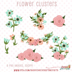 Flower Clusters, Flower Borders, Clip Art Flowers, Flowers Graphics, Digital Download Flowers, Digital Scrapbooking, Flowers Clip Art