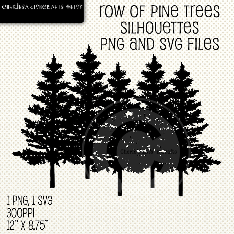 Download Row of Pine Trees Silhouettes PNG and SVG Files Digital | Etsy