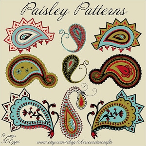 Paisley Patterns, 9 PNG Files, Paisley Graphics, Paisley Clip Art Set, Beautiful Paisley Clipart Kit, Instant Download, Clip Art Kits image 1