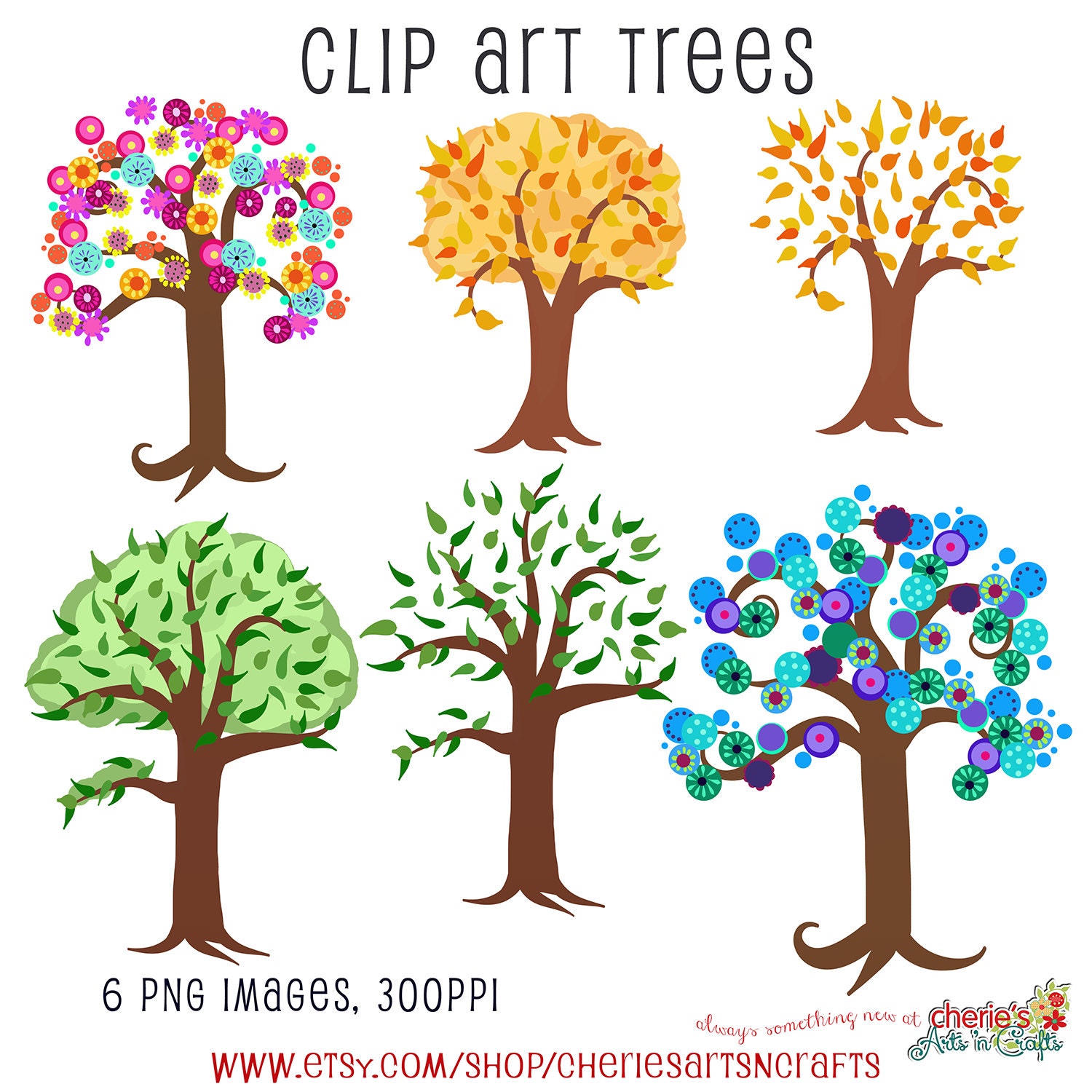 Clip Art Trees, Whimsical Trees Clip Art, Trees Graphics, Digital