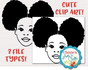 Afro Puffs Little Girl | Natural Hair | Silhouettes | Little Girl Silhouette | Little Girl Clip Art | Designer Resources | PNG, SVG and JPG