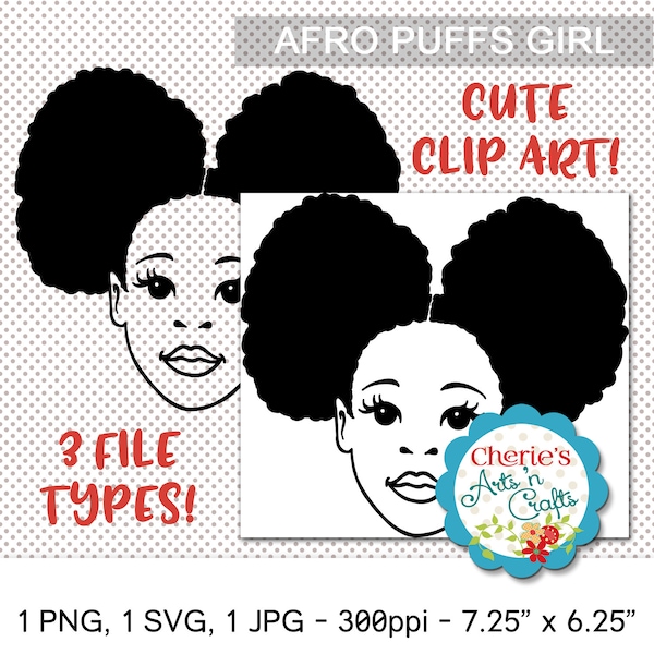 Afro Puffs Little Girl | Natural Hair | Silhouettes | Little Girl Silhouette | Little Girl Clip Art | Designer Resources | PNG, SVG and JPG