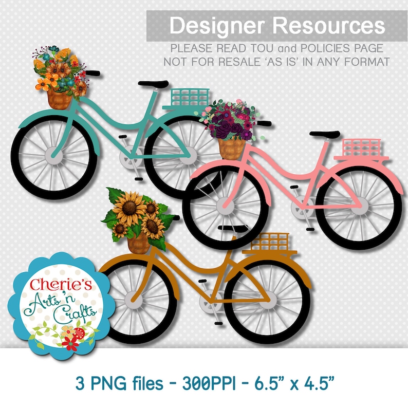 Bicycle Clip Art Fall Flowers in Baskets Bikes With Baskets and Flowers Clip Art Designer Resources Digital Downloads PNG Clip Art image 1