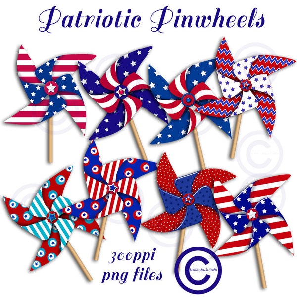 Patriotic Pinwheels Clip Art | Designer Resources | Digital Clip Art Images | PNG Graphics | Digital Scrapbooking Elements | Holiday Clipart
