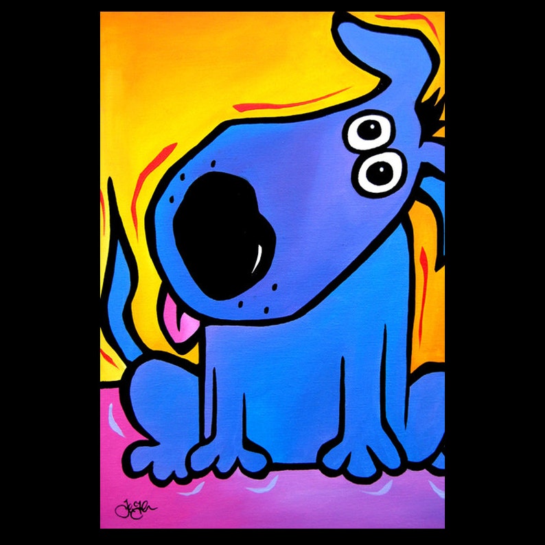 Abstract Dog Painting Blue Pop Art Contemporary Portrait Etsy