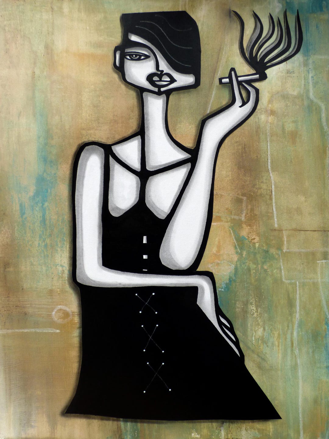 Original Abstract Painting Modern Giclee Wall Art Smoking Woman by ...