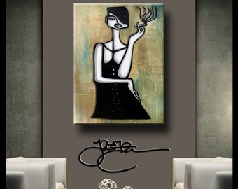 Original Abstract painting Modern Home Decor HUGE Canvas Wall Art smoking woman by Fidostudio