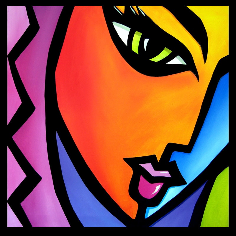 抽象画 モダンポップアート 現代 大きなカラフルな肖像画 FACE