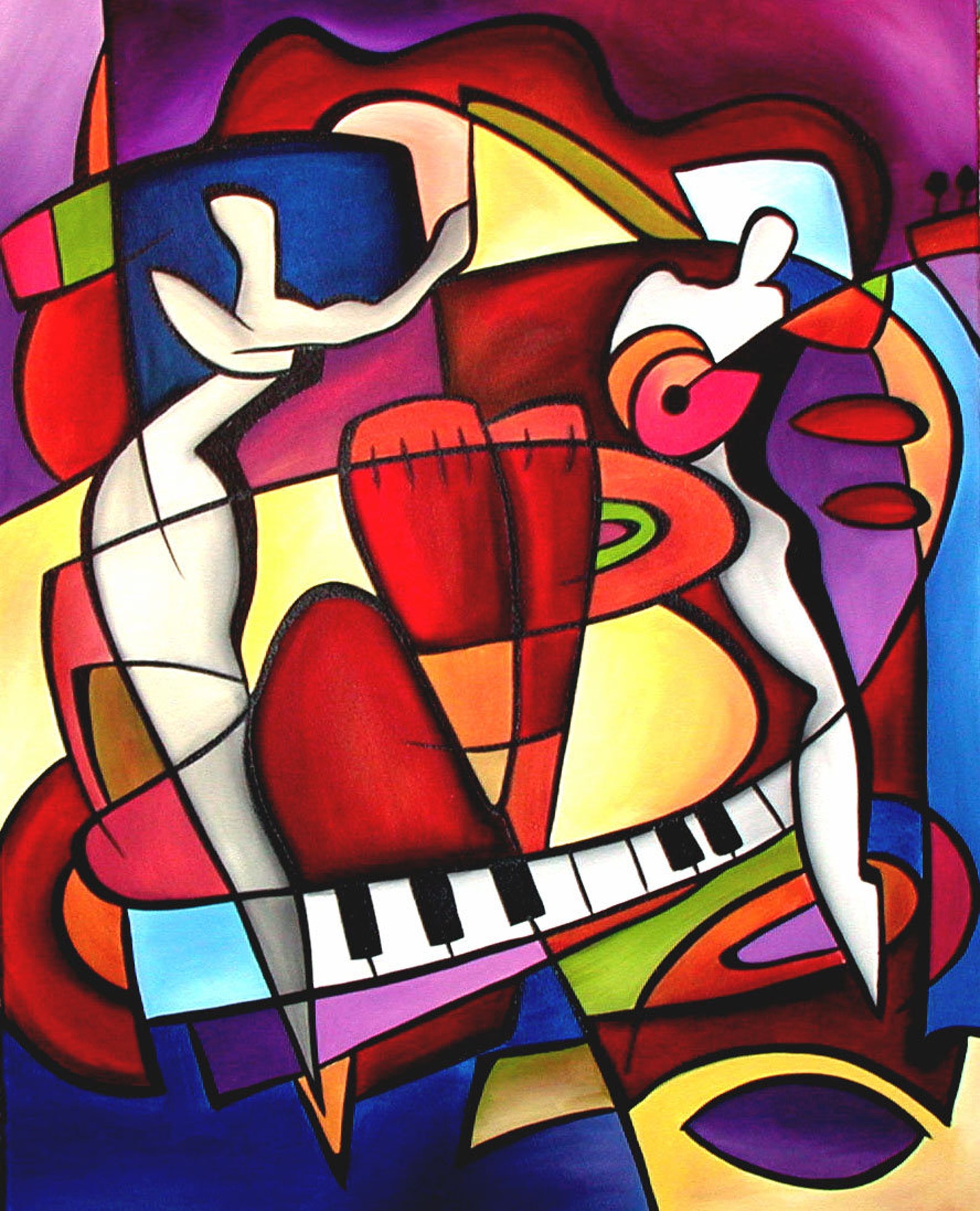 Abstract Modern Pop Art Original Jazz Blues Sax Wine Guitar Canvas ...