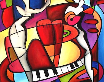 Abstract Modern pop Art original Jazz Blues Sax Wine Guitar Canvas Print by Fidostudio