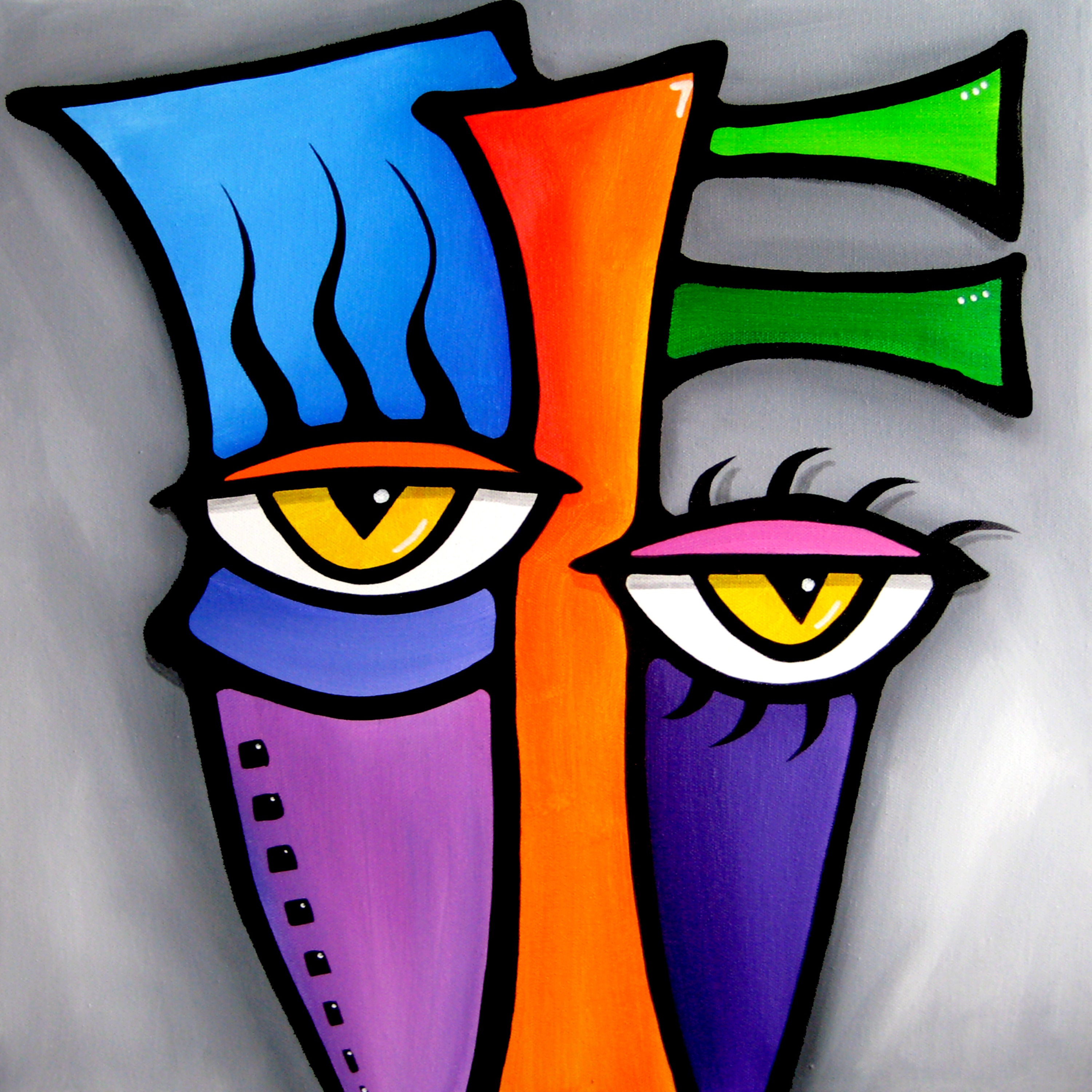 Abstract face canvas print Original Modern pop Art Contemporary painting by Fidostudio Peepers