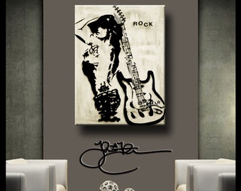 Original Abstract painting Modern Home Decor HUGE Canvas Wall Art rock guitar woman by Fidostudio