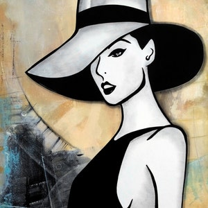 Abstract art painting Modern Home Decor LARGE Canvas Wall hat girl by Fidostudio image 2