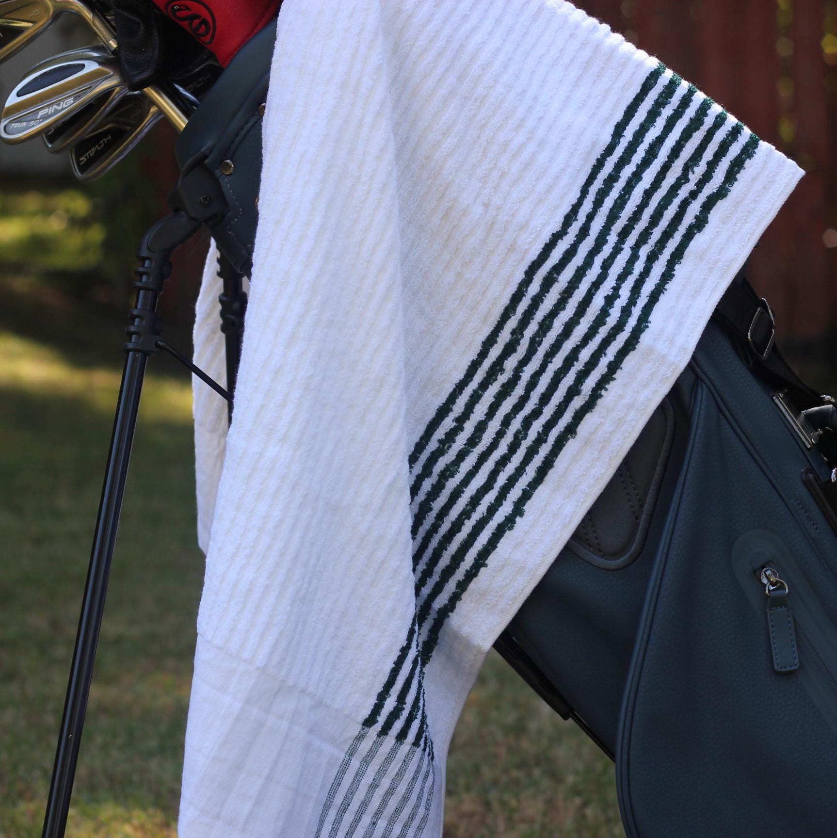 Classic Caddie Golf Towel by Clutch Golf Company (Hunter Green Stripe)