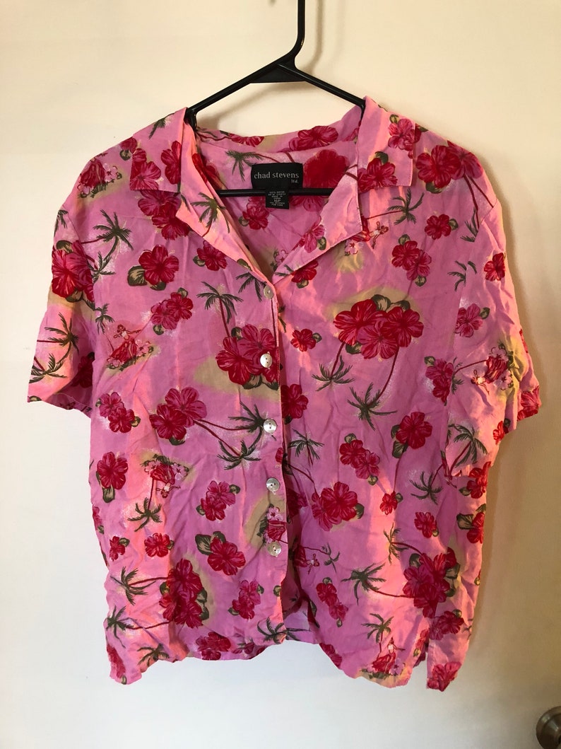 Womens Size 16P Chad Stevens Hibiscus Hawaiian Blouse