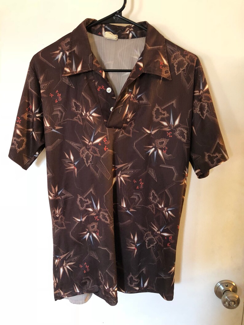 1970/'s Vintage Stuart Mann of California Birds of Paradise Polyester Polo