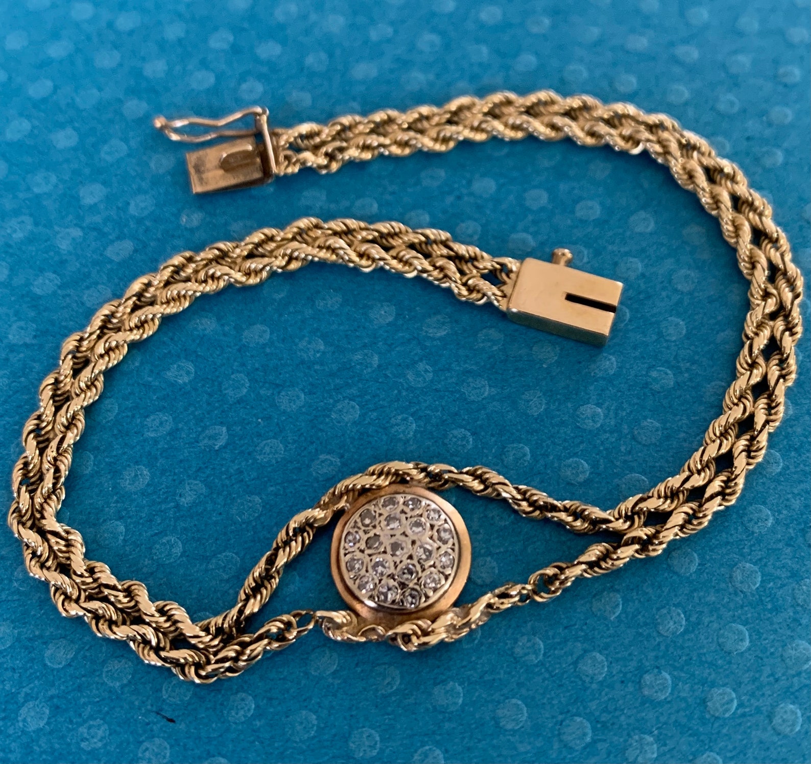 Vintage 14K Gold & 19 Diamond Chips Braid Chain NECKLACE Etsy