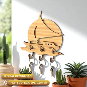 Wooden Laser Cut Boat Key Hanger, Personalized Gift, Home Key Holder, Key Holder Svg, Wall Key Hanger, Key Organizer Svg |#N080