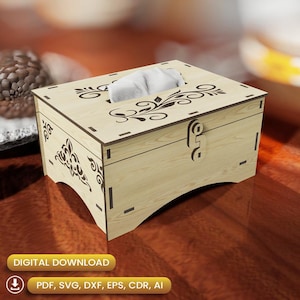 Classical wooden napkin holder file, tissue box laser cut, dxf tissue holder, glowforge, tissue holder svg, tissue svg laser |#N038