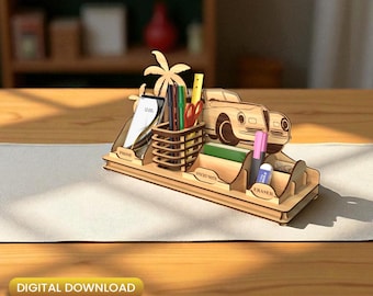 Auto Schreibtisch Organizer Laser Cut, Bürobedarf svg, Laser Aufbewahrungsbox, Stifthalter, Bleistifthalter Design, Telefonständer Dxf, individuelles Geschenk |#N116