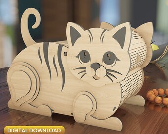 File SVG per scatola di fazzoletti a forma di gatto tagliata al laser (download digitale)