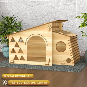 Laser Cut Deluxe Cat House, Gifts for Pets, Pet House Svg, Cat House Svg, Pet House Plywood, Pet Home Svg, Cat Bed Laser |#N056