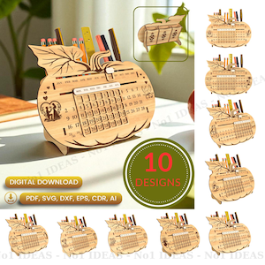 Bundle of 10 Desk Calendar Laser Cut Files, Pen Holder, Perpetual Calendar Svg, 3D Eternal Calendar, Christmas Gifts, Birthday Gifts |#TH03