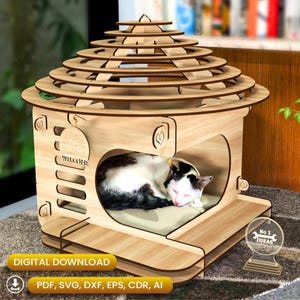Cozy Cat House Laser, Gifts for Pets, Pet House Svg, Cat House Svg, Pet House Plywood, Pet Home Svg, Cat Bed Laser |#N009