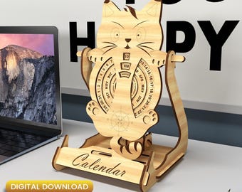 Laser Cat Desk Calendar, Personal Gift, Front Desk Calendar, Calendar Laser Cut, Christmas Calendar, Office Décor |#N016