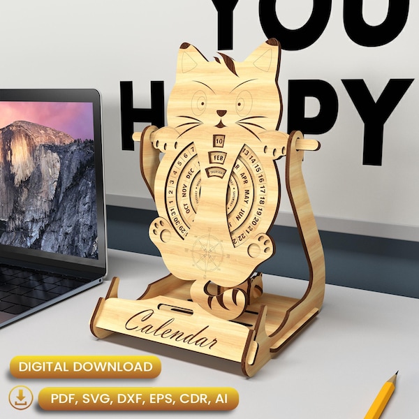 Laser Cat Desk Calendar, Personal Gift, Front Desk Calendar, Calendar Laser Cut, Christmas Calendar, Office Décor |#N016