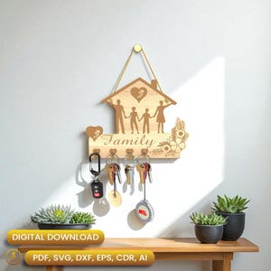 Sweet Family Key Hanger Laser Cut, Personalized Gift, Home Key Holders, Key Holder Svg, Wall Key Hanger, Key Organizer Svg |#N059