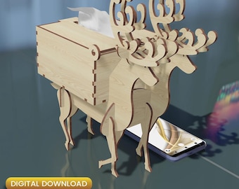 File per taglio laser di un portatovaglioli a forma di cervo, SVG (download digitale)