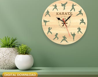 Laser Wooden Karate Wall Clock (digital file - svg, pdf, ai, eps, cdr, dxf)