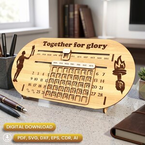 Torch Runner Perpetual Calendar Laser Cut, Wood Desk Organizer Svg, Christmas Gift, Thanks Giving|#N131