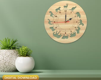 Wild Animal Wood Wall Clock Laser Cut File (Digital Download)