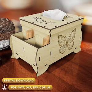 Cute laser cut tissue box, dxf tissue holder, glowforge, napkin holder files, tissue holder svg, tissue svg laser |#N039