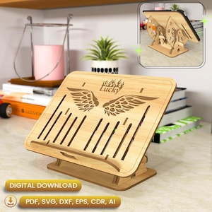 Cute adaptable angel wing tablet holder gift, tablet stand holder, laser cut svg, laptop accessories, svg tablet stand |#N047
