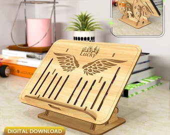 Uchwyt na tablet Angel Wing SVG, wycinany laserowo stojak na laptopa (pobranie cyfrowe)