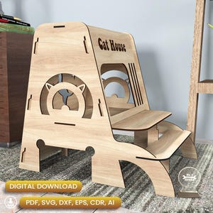 Cat home laser cut, Gifts for Pets, Pet House svg, Cat House laser cut, Cnc cat House, pet home svg |#N008