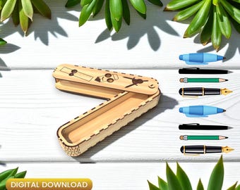 Wooden Pen Case Gift Laser Cut, Pen Gift Box, Teacher Gift Svg, Pen Holder, Pen Box Svg, Desk Storage, Birthday Gift, Back to School |#N075