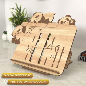 Adjustable panda tablet holder svg, wooden gift, tablet stand holder, laser cut svg, laptop accessories, svg tablet stand |#N044