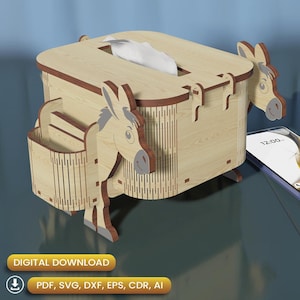 Donkey napkin holder file, tissue box laser cut, dxf tissue holder, glowforge, tissue holder svg, tissue svg laser |#N041