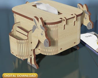 Portatovaglioli a forma di asino, file per taglio laser, SVG per scatola di fazzoletti (download digitale)