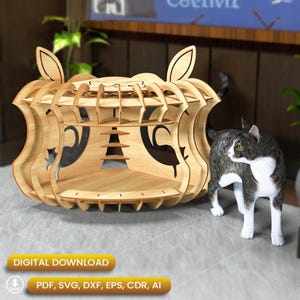 Stylish Apple Cat House Laser Cut, Gifts for Pets, Pet House Svg, Pet House Plywood, Cat Home Laser Cut, Pet Home Svg, Cat Bed Laser |#N051