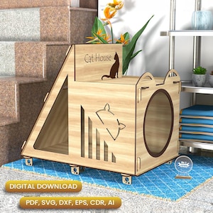 Cat House laser cut, Gifts for Pets, Pet House svg, Cnc cat House, Cat home laser cut, pet home svg |#N007